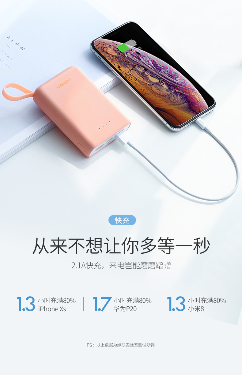 绿联迷你充电宝,10000毫安女生便携移动电源